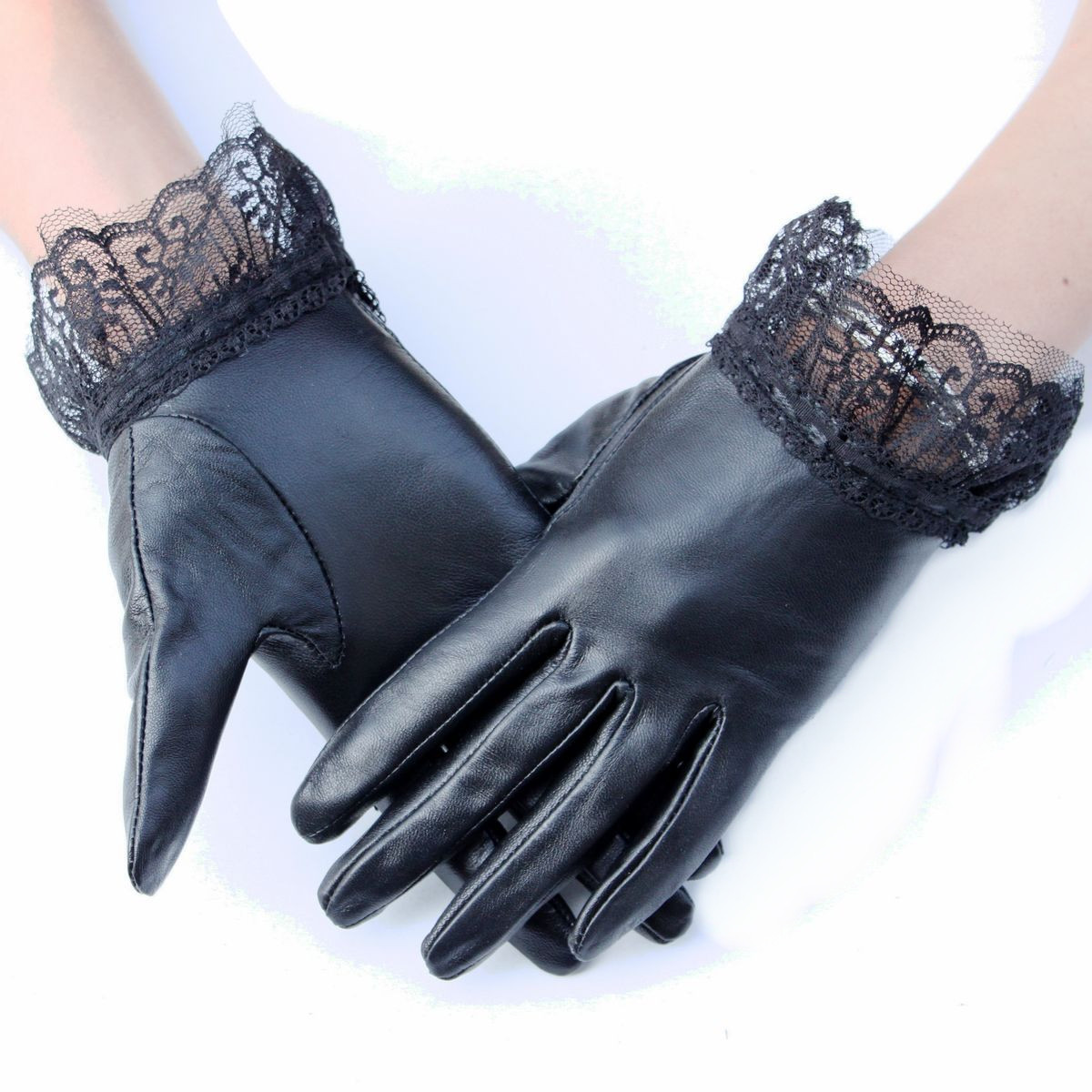 Star Foreign Trade Spring and autumn women's genuine leather gloves short design gloves lace decoration sheepskin gloves