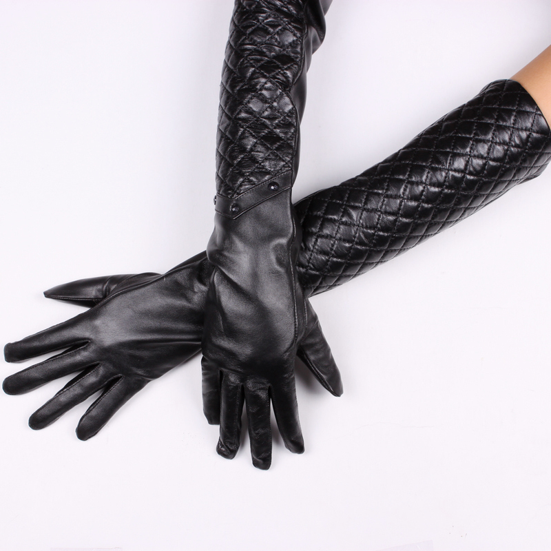 Star Foreign Trade Winter fashion leather gloves women's long design sheepskin genuine leather long gloves