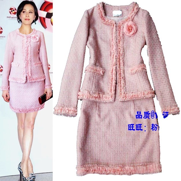 Star laciness woolen set long-sleeve dress tweed fabric autumn and winter twinset dress