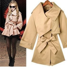 Star style elegant slim poncho trench outerwear beige navy blue pink