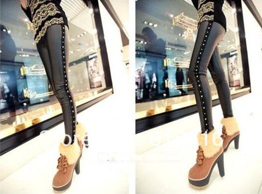 Star Stylish>>> 2013 Fashion Patent Leather Leggings Lady&Women's Rivet Dresses,Pants, Top quality, Free Shipping,Drop Shipping