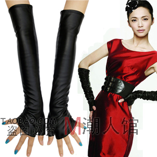 Star t leather gloves faux PU ultra long paragraph lucy refers to racerback women's fingerless gloves