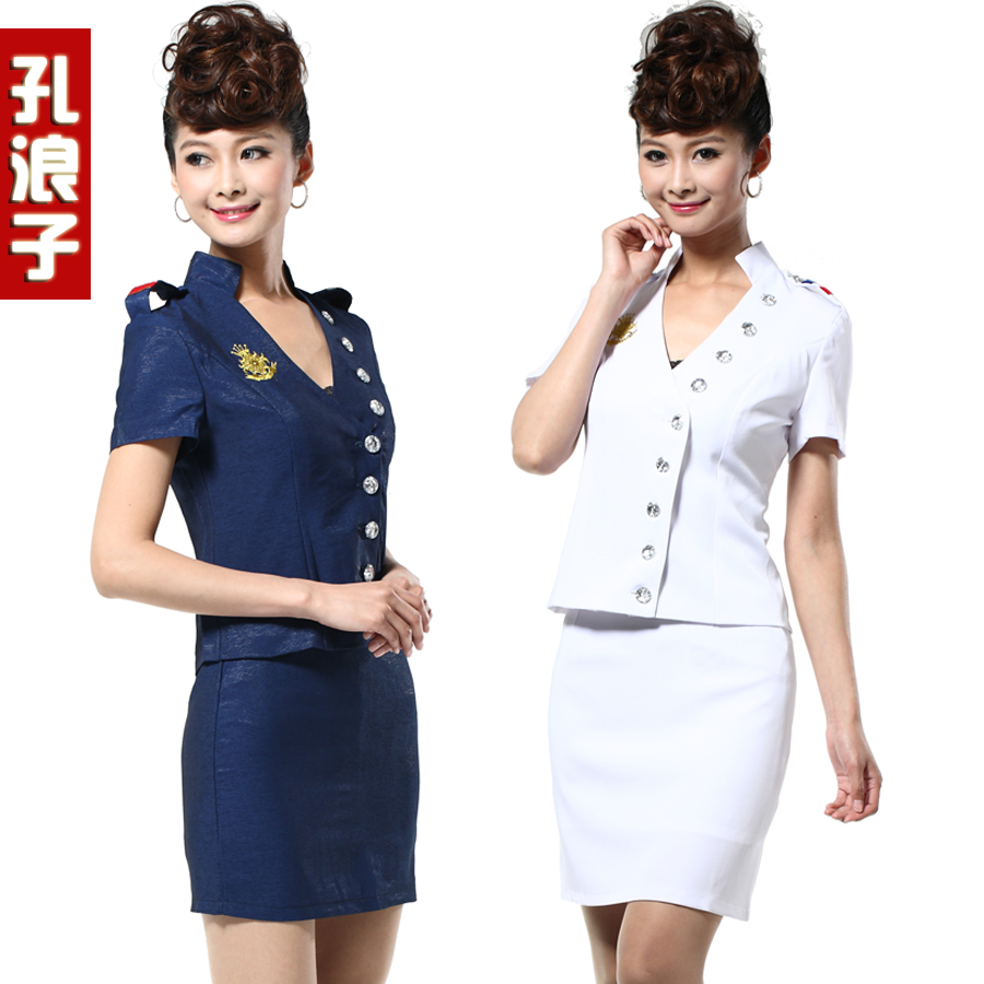 Stewardess uniforms professional set front desk uniform work wear summer female kt V-neck