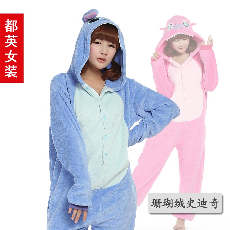 Stitch lovers lounge coral fleece san-x bear easily bear one piece sleepwear