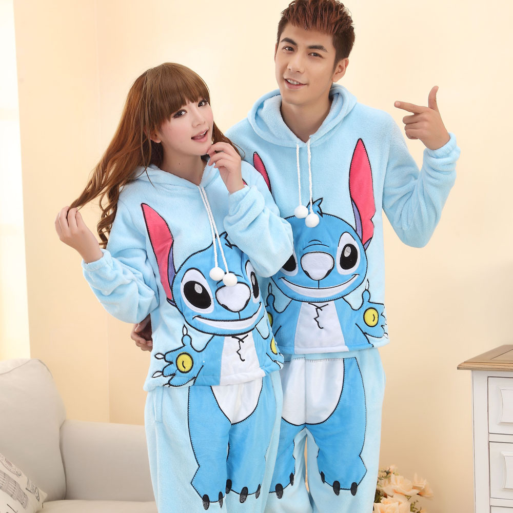 Stitch winter coral fleece lovers sleep set cartoon thickening casual lounge Free Shipping