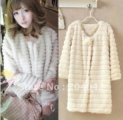 STOCK ! 2013 new Faux fur coat three quarter sleeve faux medium-long overcoat outerwear Q12922-1