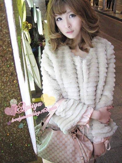 STOCK !Free Shipping 2013 New Faux Fur Coat Three Quarter Sleeve Faux Medium-long Overcoat Outerwear