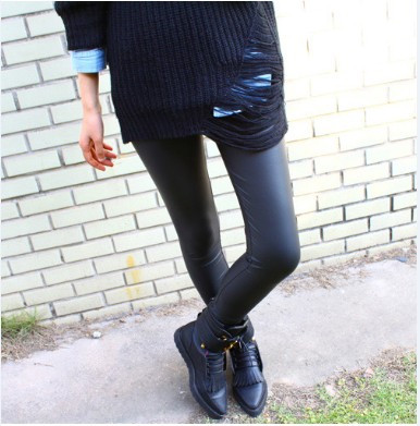 Stovepipe pants fashion dull elastic lederhosen pencil pants female faux leather pants pantyhose