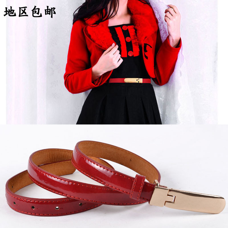 Strap female classic women's japanned leather thin belt genuine leather strap decoration fashion all-match candy