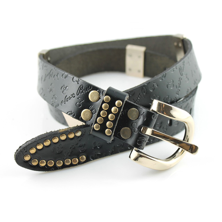 Strap female fashion all-match Women genuine leather decoration wide belt embossed rivet inlaying casual belt