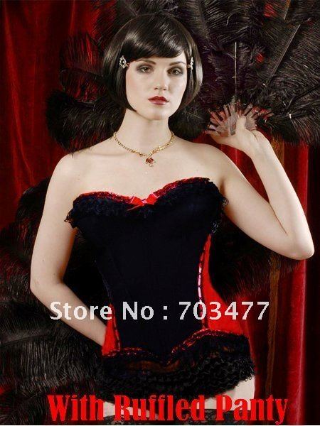 Strapless overbust corset with ruffled panty fashion corset free shipping wholesale and retailer high quality free shipping