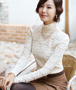 strapless white blouse 2012 autumn turtleneck basic shirt female autumn and winter all-match lace basic shirt long-sleeve d118