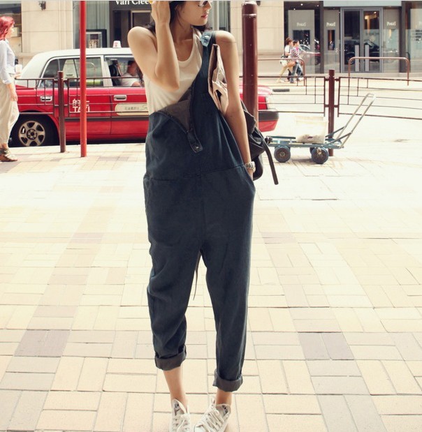 Street all-match plus size loose denim suspenders trousers harem pants overalls jumpsuit Free shipping