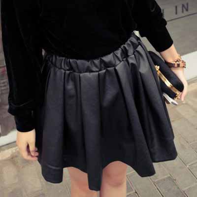 street style 2013 Vintage PU High Waist Leather Pu Skirt  black Flared Sexy Short Mini Pleated Skirt Black ,Free Shipping