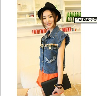 Street style leuconostoc water wash bf denim vest 5269