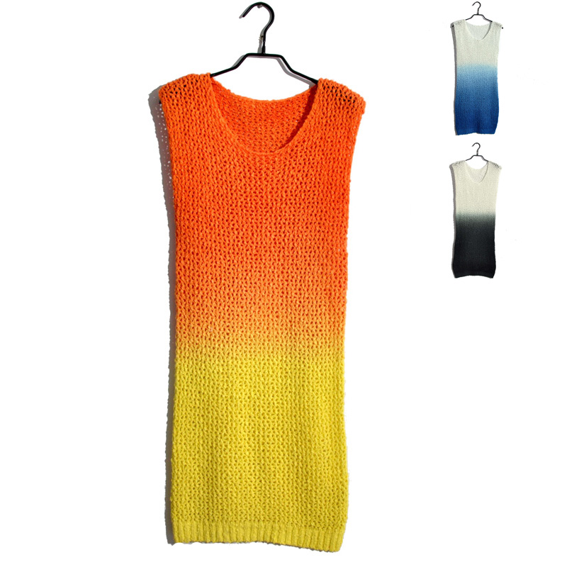 Street trend autumn dip dyeing gradient color medium-long sweater tank dress one-piece dress