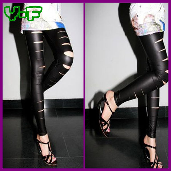 Stretch Microfiber Black Getting Ripped Leggings,Sexy Hole Legging Stocking For Women YF7823 + Top Quality + Free Shipping