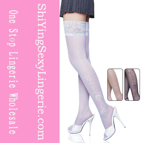 Stretch  White Jacquard Stockings Cheap Price Drop Shipping LC79121