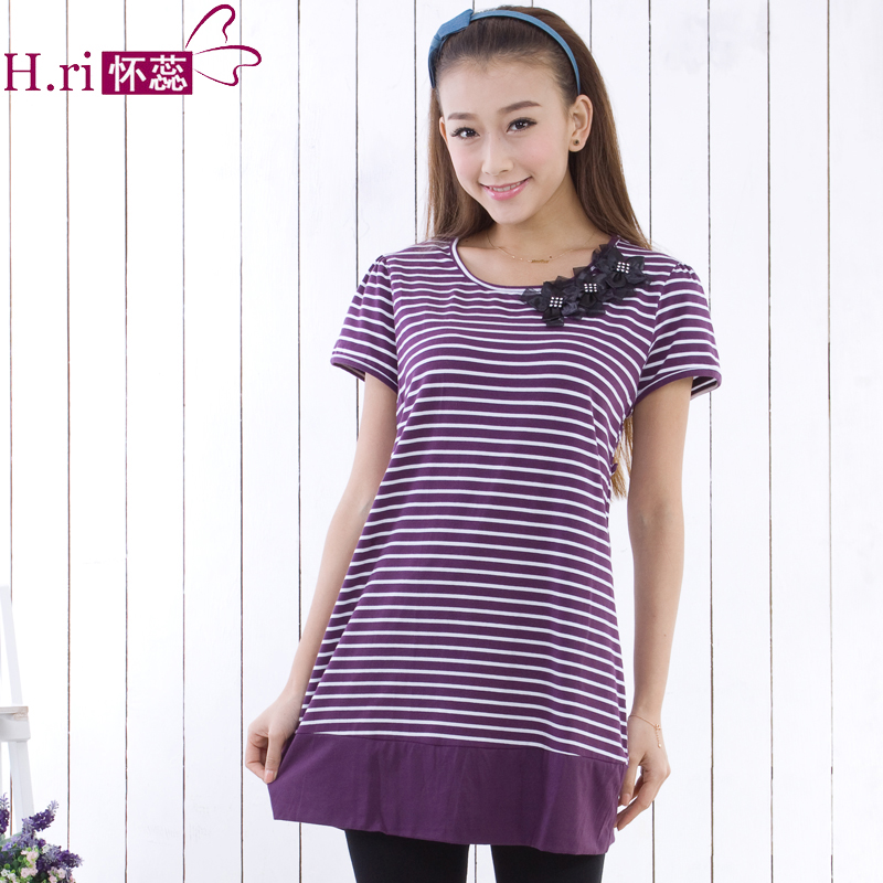 Stripe 2013 maternity clothing maternity summer short-sleeve T-shirt maternity top summer 2344