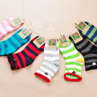 Stripe color block decoration socks cat cartoon bear women's socks candy color sock