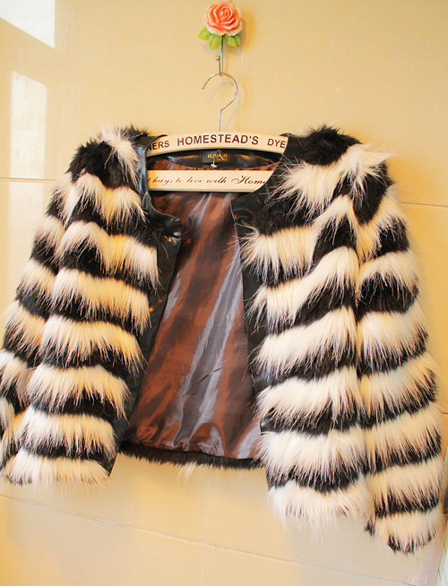 Stripe color block fox fur rabbit fur leather high quality animal fur short jacket