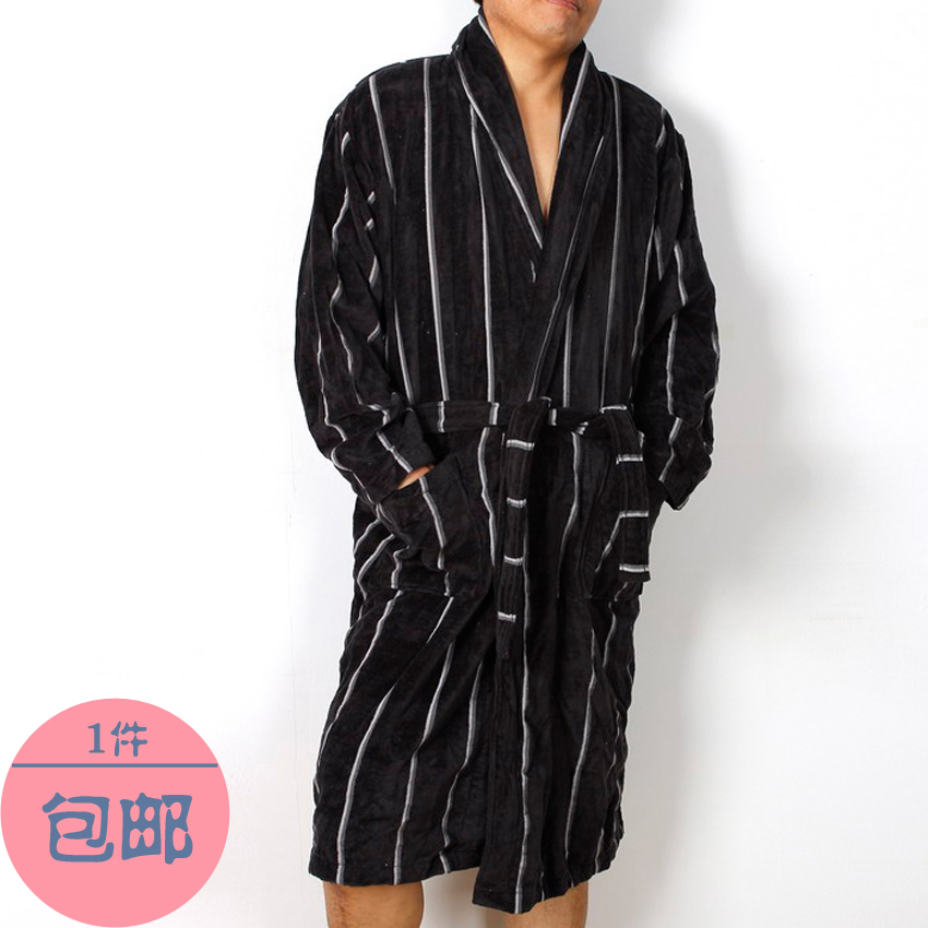 Stripe dark color towel fabric lacing Men men's lounge robe sleepwear bathrobe