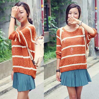 Stripe long-sleeve sweater 11702 free shipping