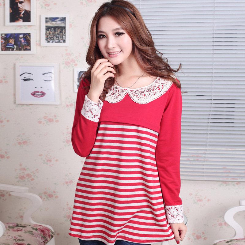 Stripe maternity clothing autumn long-sleeve nursing loading fashion maternity t-shirt autumn top 2012