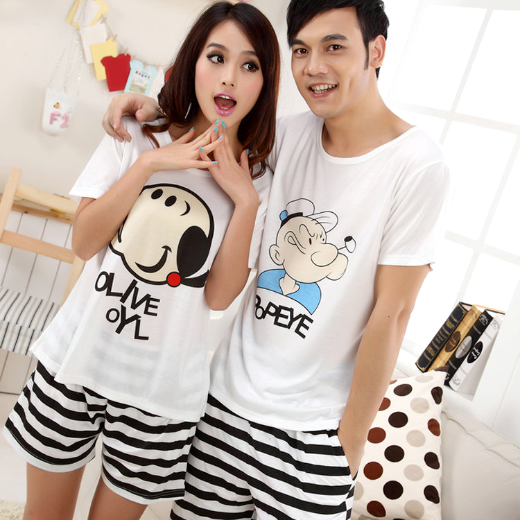 Stripe men's male sleepwear bamboo fibre POPEYE summer lounge summer lovers sleepwear