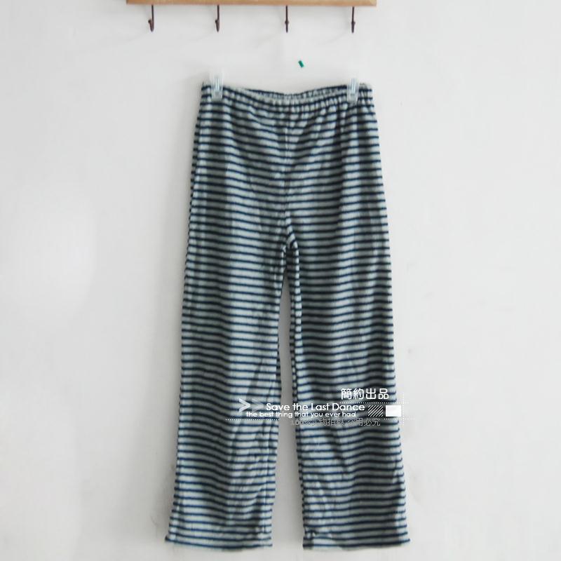 Stripe paragraph thickening polar fleece pajama pants fabric lounge pants elastic high waist 2 - 2.4 ruler pants