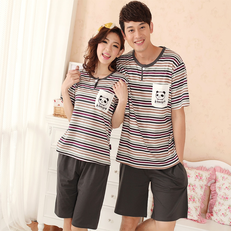 Stripe short-sleeve summer lounge shorts casual outdoor lovers sleepwear twinset Free Shipping