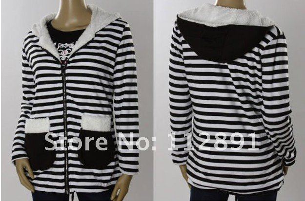 STRIPED ZIP HOODED JACKET COAT   M0272