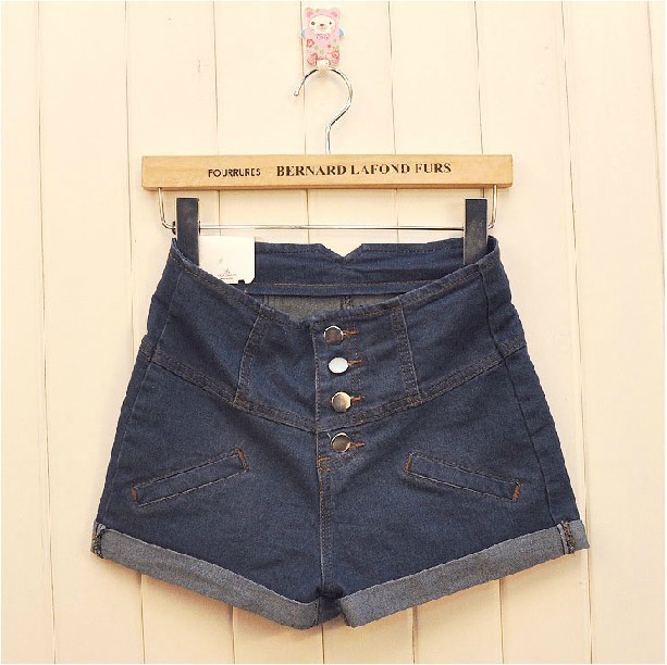 Sty nda female denim shorts vintage summer high waist loose roll-up hem plus size