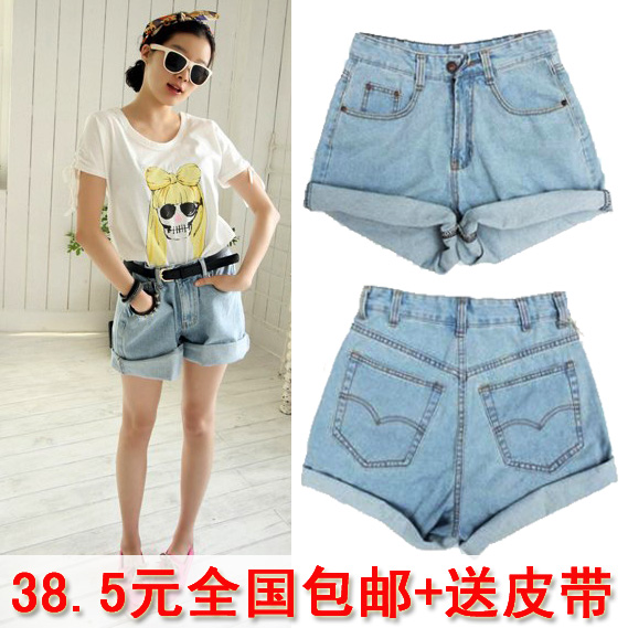 Sty nda plus size roll-up hem loose high waist denim shorts female summer hot trousers