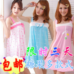 Style summer sexy Women 100% cotton spaghetti strap nightgown women's dot sleepwear candy color aesthetic one piece