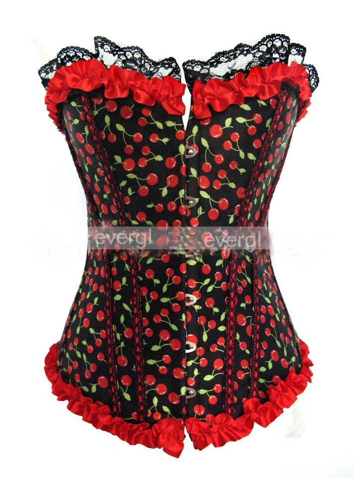 Stylish Sexy Ladies Satin Steel Boned Black&Red Corset Bustier G_string S-2XL