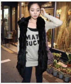 Stylish Warm Style Hairy Hooded Vest Black free shipping YJ11082626-1