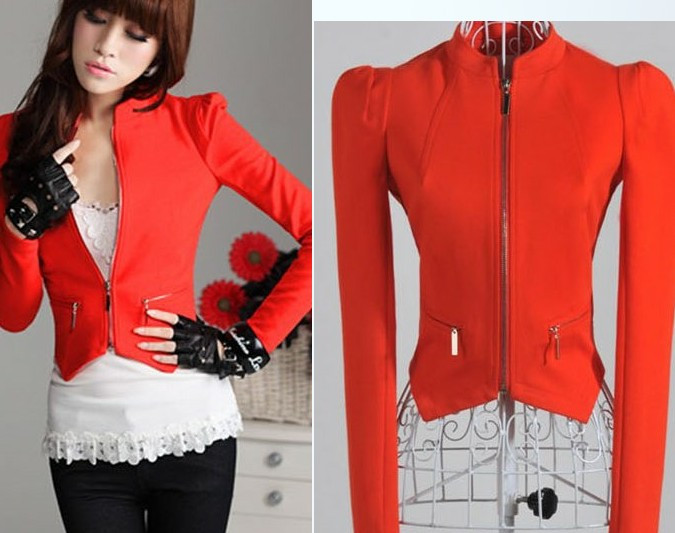 Submissively clothing  autumn and winter red zipper slim tight long-sleeve small sweatshirt outerwear stand collar -sw