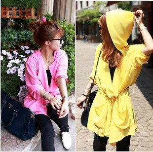 Submissively clothing  casual candy color all-match slim waist hooded cardigan coat sun protection clothing -jk