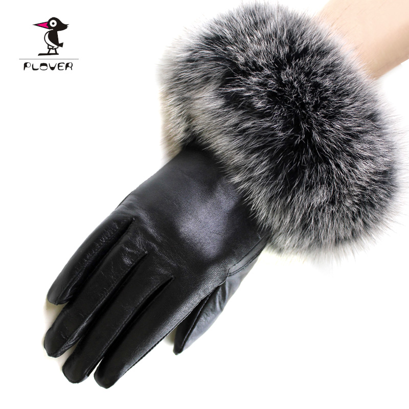 Suede gloves women's fox fur gloves winter thermal genuine leather gloves