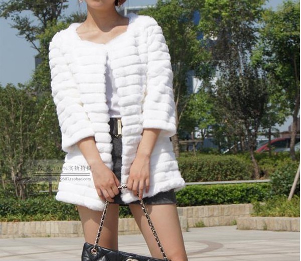 Sugar sugar 2012 autumn women's rabbit hair stripe fur top medium-long outerwear female