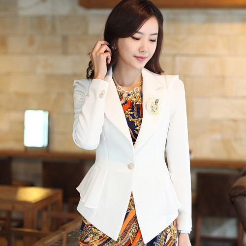 Suit jacket.Blazer.Swallowtail hem.A buckle.Lapel.White.Formal.Women's.Free shipping.1 Piece.Wholesale.2012 New