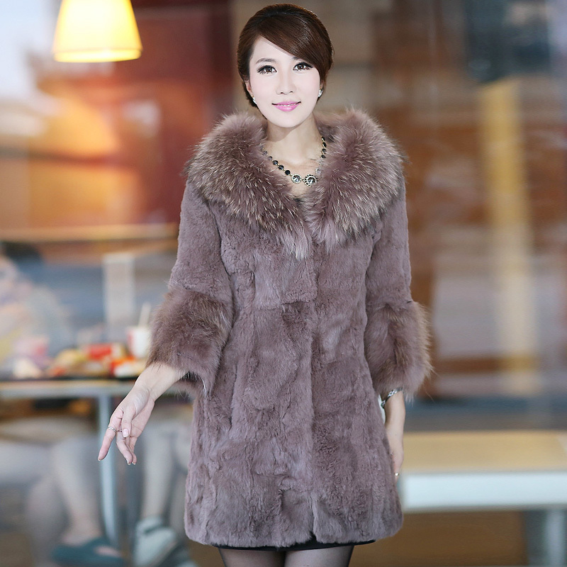 Sukracarya fur coat female 2012 rabbit fur patchwork slim medium-long 2518