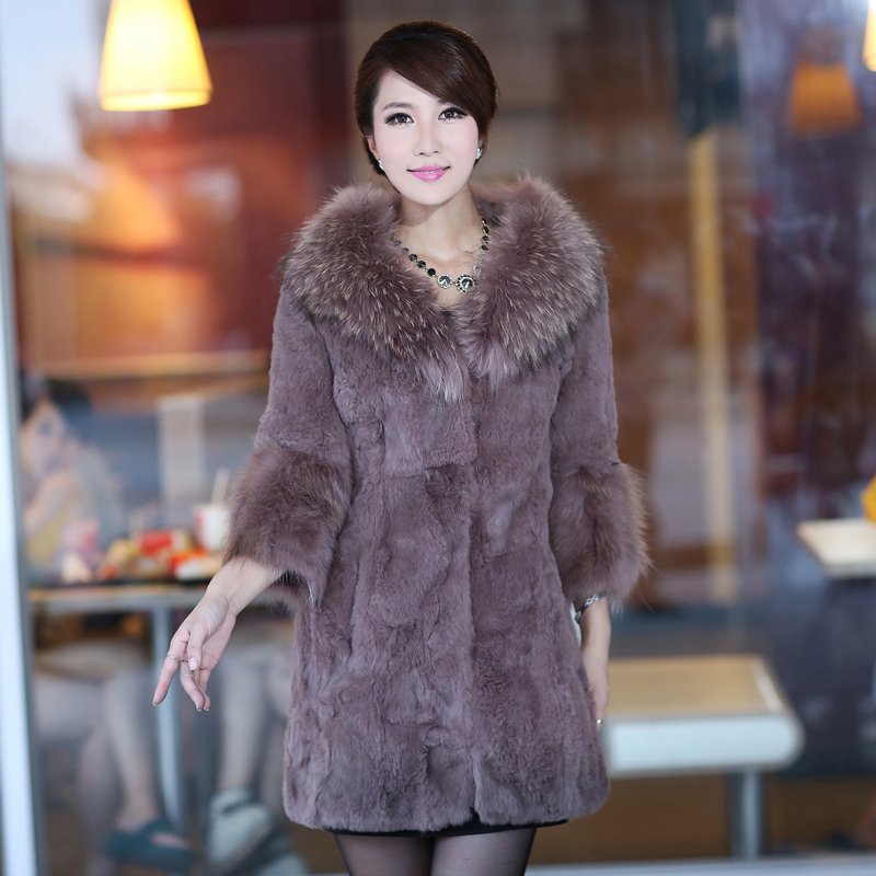 Sukracarya fur female medium-long 2012 large raccoon fur rabbit fur coat 2518