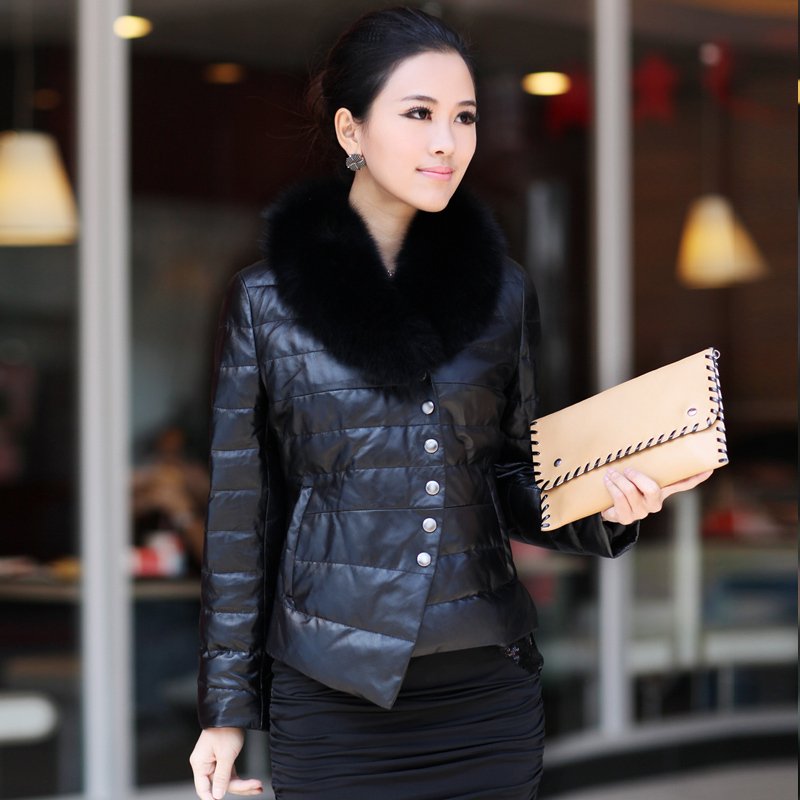 Sukracarya quality sheepskin genuine leather down coat fox fur leather clothing outerwear a-s3650