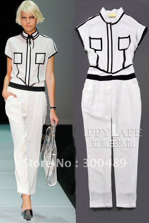 Summer 2012 women black and white mixed colors paragraph piece pants coveralls pants trousers