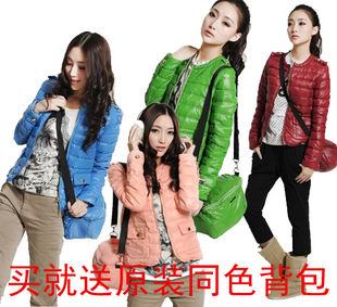 Summer 2012 women's motorcycle paragraph collarless short design down coat bags