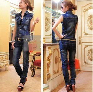 Summer 2012 women's summer denim low-waist jumpsuit trousers vest trousers