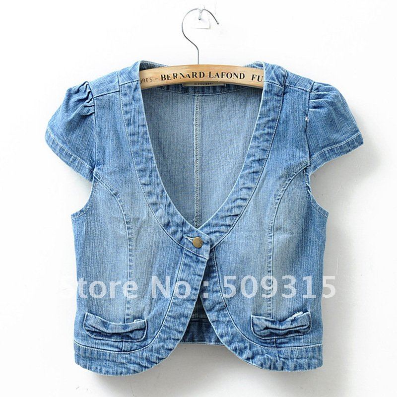 Summer 2012 women's sweet all-match short-sleeve denim one button vest vest small cape