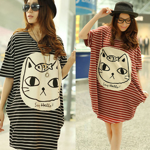 Summer 2013 maternity clothing maternity dress short-sleeve t-shirt stripe long loose design maternity top